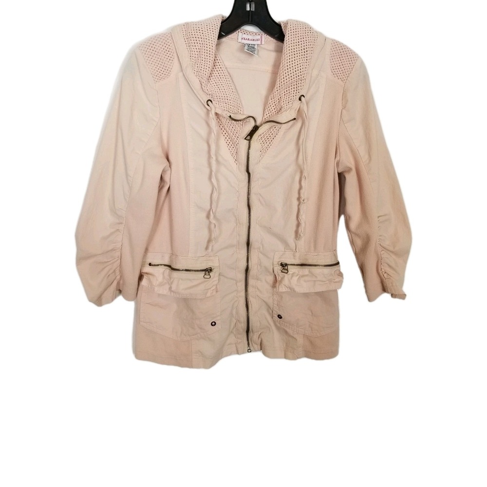 Wearables Women Safari Jacket Sz S Beige Zip Up Lightweight‎ Pickets 3/4 Sleeve